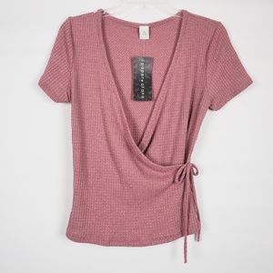 NWT Paper Crane Faux Wrap Top, Pink, Size M